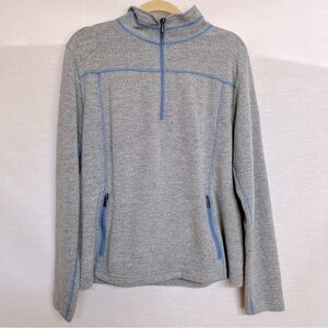 Gray Wool Blend Sweater with Mock Neck and Light Blue Detailing